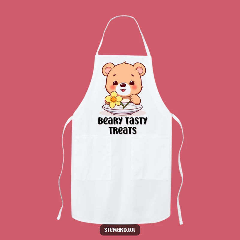 Funny Bear Cub Flower Apron: Happy Cub Plate Decorator, Kitchen Fun Funny Gift!