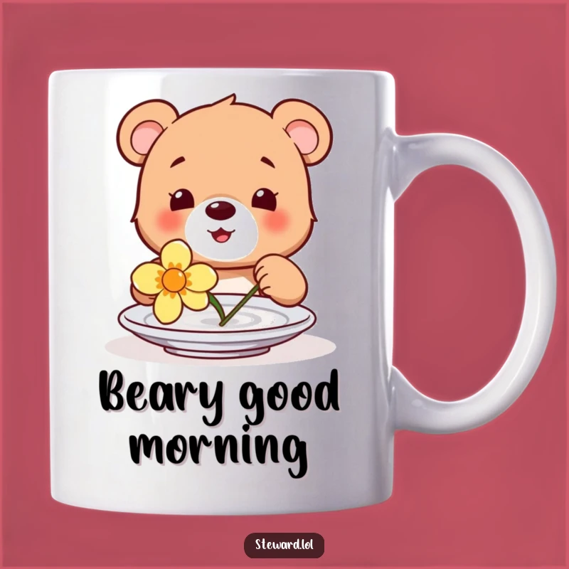 Funny Bear Cub Flower Mug: Happy Cub Decorating Plate, Sweet and Funny Gift!