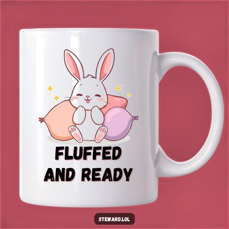 Funny Bunny Mug: Playful Rabbit Fluffing Cushions - Cozy & Cute Funny Gift!