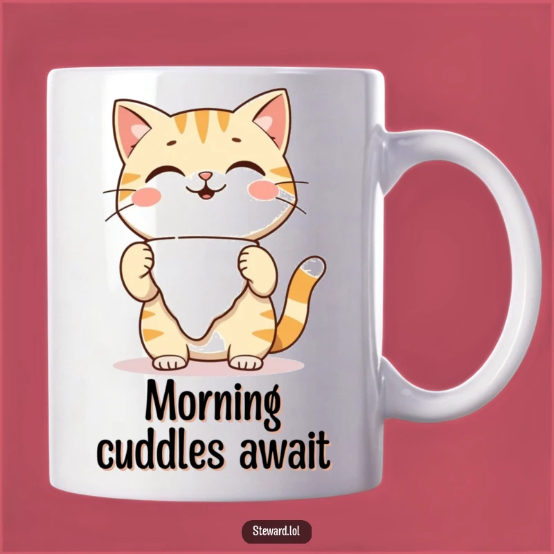 Funny Cat Waiter Mug: Smiling Cat Serves with Warm Hospitality