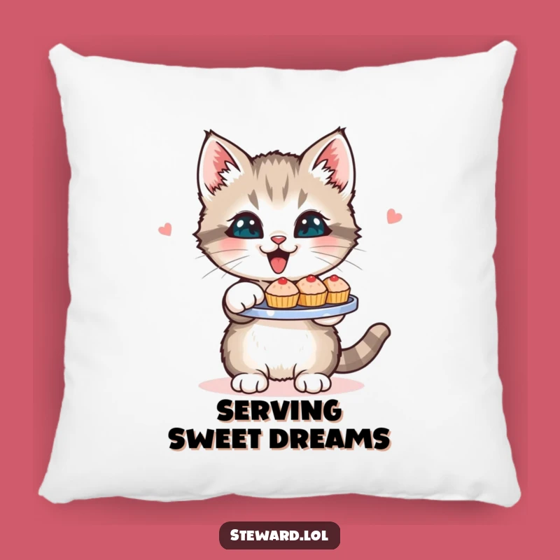 Funny Kitten Pillow: Serving Tiny Delights - Soft & Cozy Humorous Accent Gift!