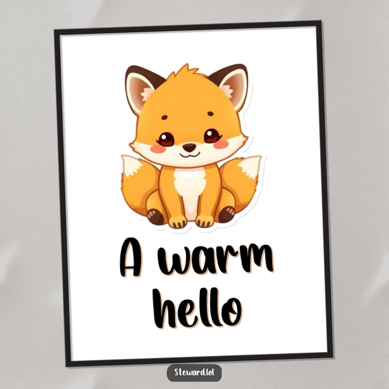 Funny Fox Digital Art Print: A high-quality print of a fox cub with a broad, inviting smile, perfect for adding warm, humorous decor.