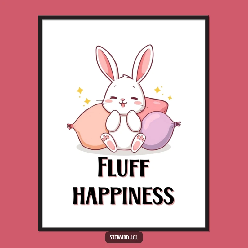 Funny Bunny Digital Art Print: Fluffing Cushions - Instant Whimsical Wall Decor Funny Gift!