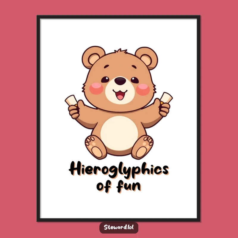 Funny Bear Cub Digital Art: Cheerful Scroll Messenger, Instant Humorous Decor Download