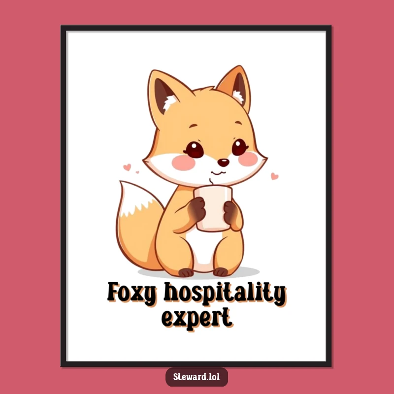 Funny Fox Host Art Print: Cute Fox Offering Drink, Charming Wall Decor Funny Gift!