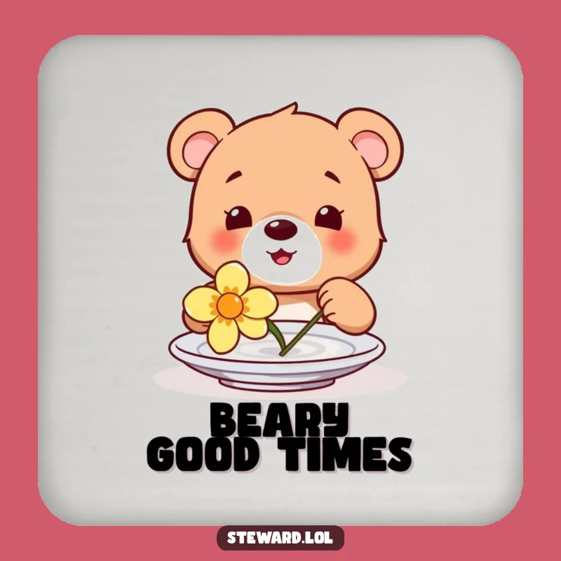 Funny Bear Cub Flower Coaster: Happy Cub Plate Decorator, Cute Party Gift!