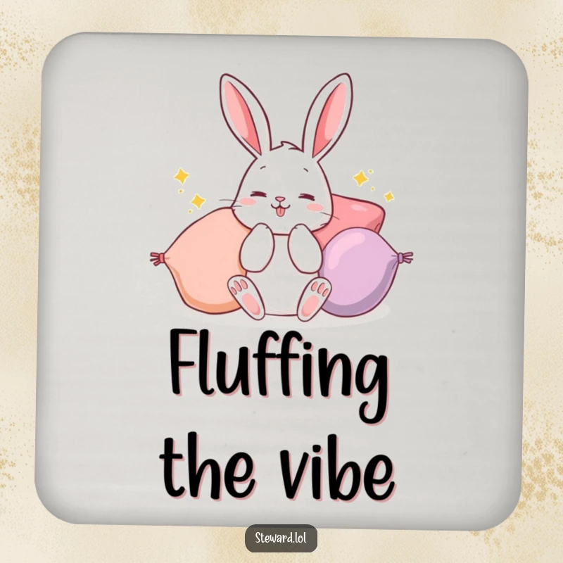 Funny Bunny Coasters: A set featuring a busy rabbit fluffing soft, colorful cushions, protecting furniture with adorable and humorous charm.