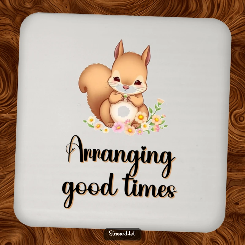Funny Squirrel Coasters: A set featuring a squirrel meticulously arranging small flowers, protecting furniture with delicate and humorous charm.