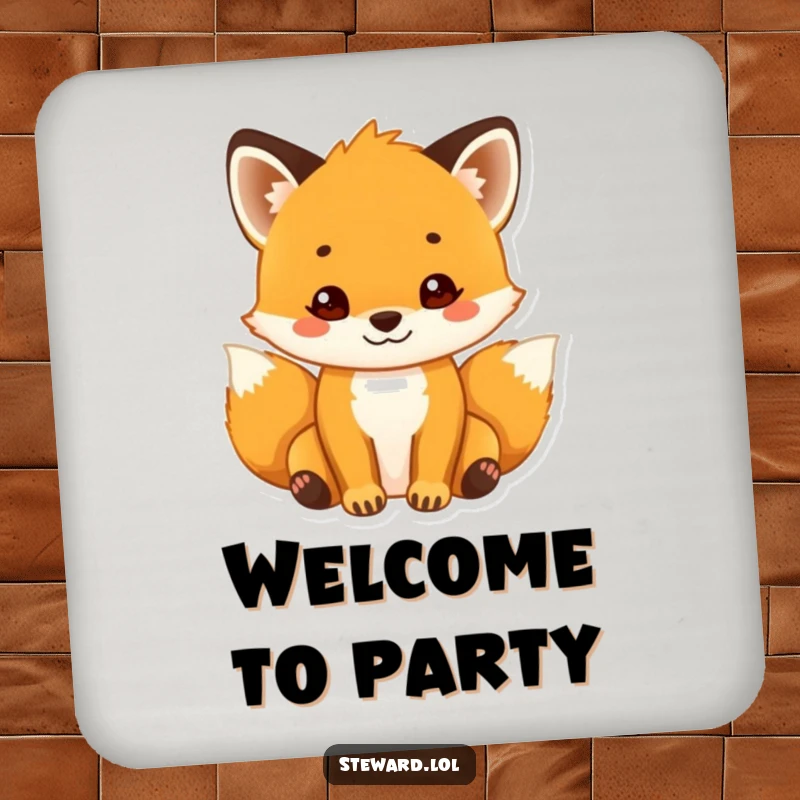 Funny Fox Coasters: A set featuring a smiling fox cub with a welcoming gesture, protecting furniture with friendly and humorous charm.