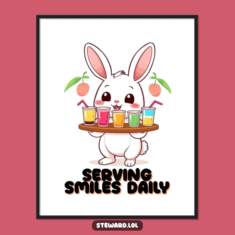 Funny Rabbit Bartender Poster: Decorate with Bunny Drink Service
