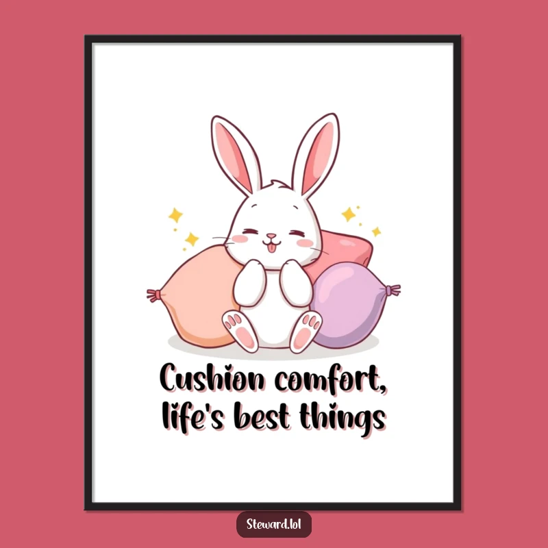 Bunny Fluffing Cushions Printable Wall Art: Free Download for Cozy Decor! Whimsical Art Gift