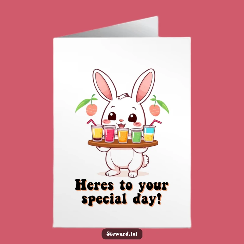 Free Printable Birthday Card: Cheerful Rabbit - Festive Drink Fun!