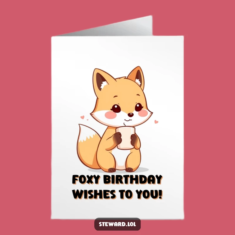 Free Printable Birthday Card: Cozy Fox Host - Funny Downloadable for a Warm Celebration
