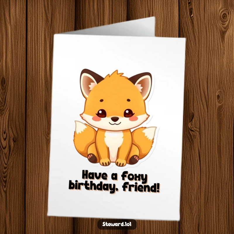 Funny Free Printable Birthday Card: A little fox cub with a genuine, warm smile, extending a friendly welcome to birthday guests.