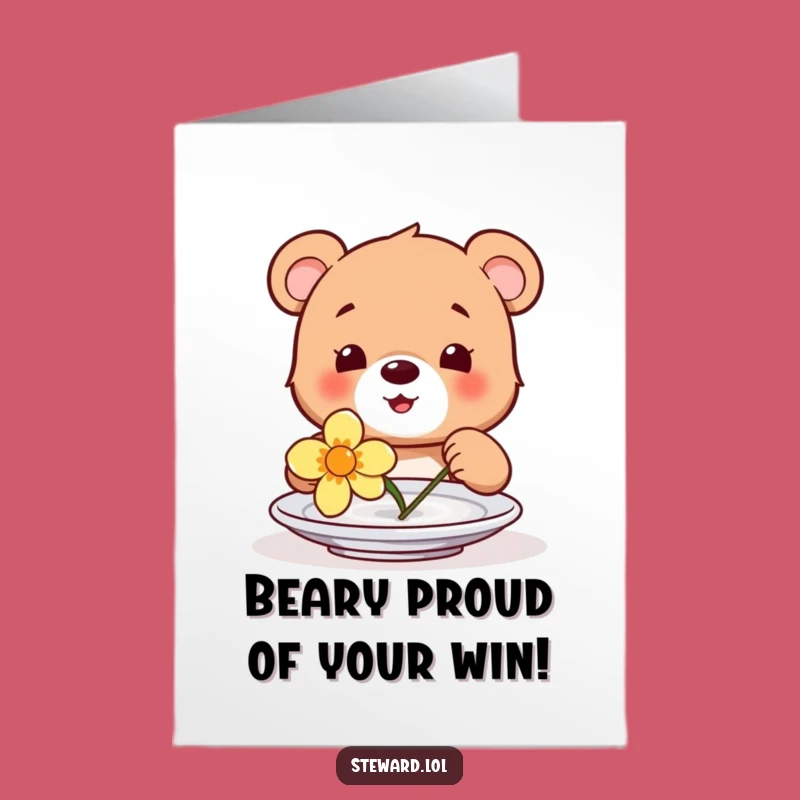 Free Printable Congrats Card: Bear Cub's Flower - Happy & Funny Downloadable for Celebrations