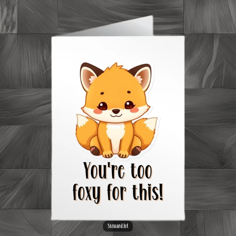 Funny Free Printable Congratulations Card: A little fox cub with a welcoming smile, inviting guests to celebrate a joyous occasion.