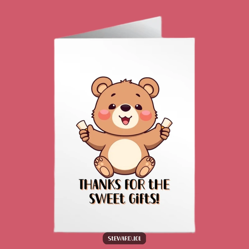 Free Printable Thank You Card: Funny Bear Cub Sharing Scrolls, Thoughtful Downloadable Gift