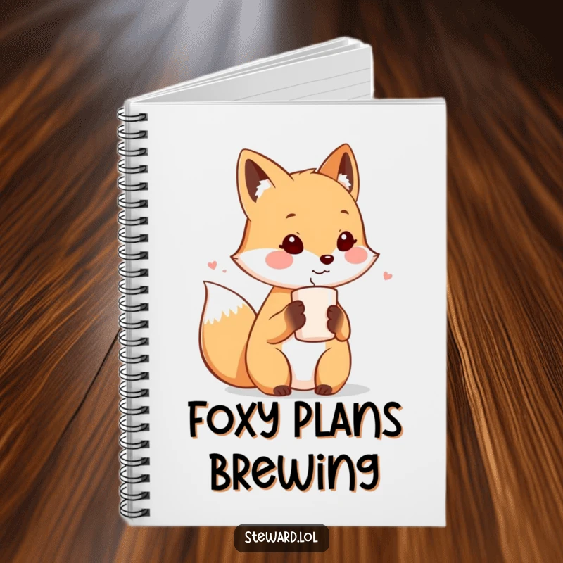 Funny notebook featuring a cute fox character offering a warm drink, symbolizing hospitality and thoughtful note-taking.