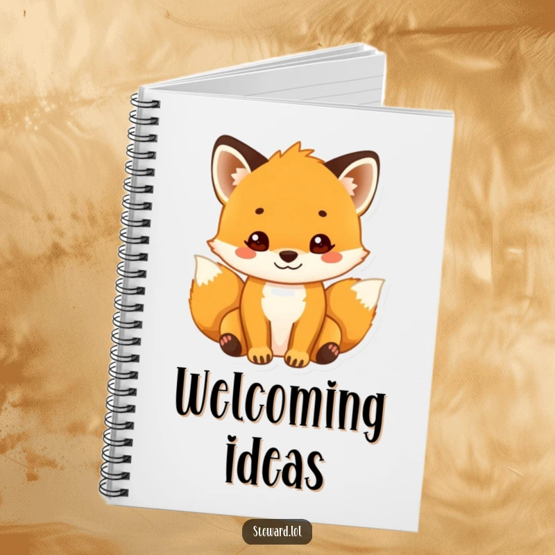 Funny Fox Notebook: A notebook cover featuring a smiling fox cub extending a welcoming gesture, ideal for writing and planning with friendly and humorous detail.