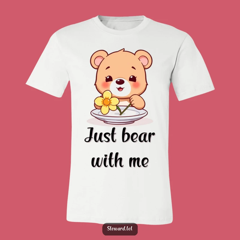 Funny Bear Cub Flower T-Shirt: Happy Cub Decorating Plate, Adorable and Funny Gift!