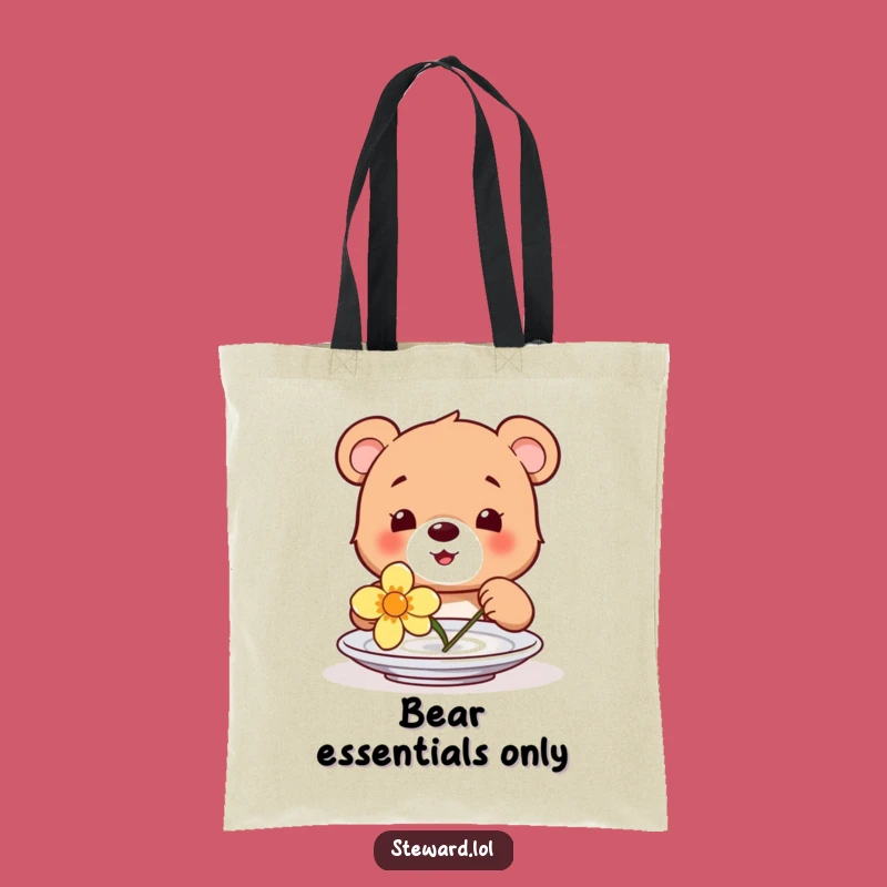 Funny Bear Cub Flower Tote Bag: Happy Cub Decorating Plate, Stylish Funny Gift!